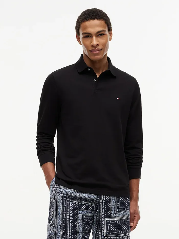 Polo Maniche Lunghe Uomo Tommy Hilfiger Nera con Logo Frontale art. MW0MW20183 BDS, foto 2 di 3