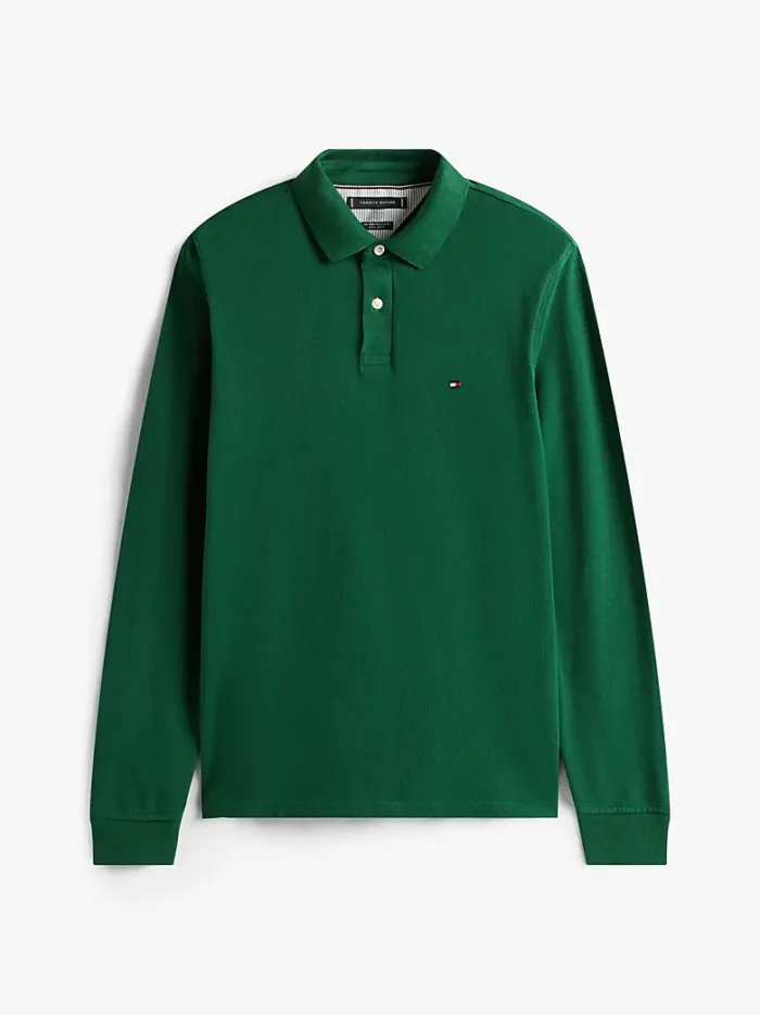 Polo Maniche Lunghe Uomo Tommy Hilfiger Verde con Logo Frontale art. MW0MW20183 L2N, foto 1 di 3