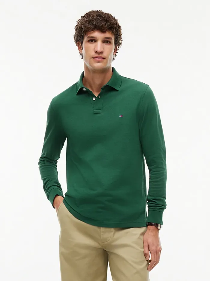 Polo Maniche Lunghe Uomo Tommy Hilfiger Verde con Logo Frontale art. MW0MW20183 L2N, foto 2 di 3