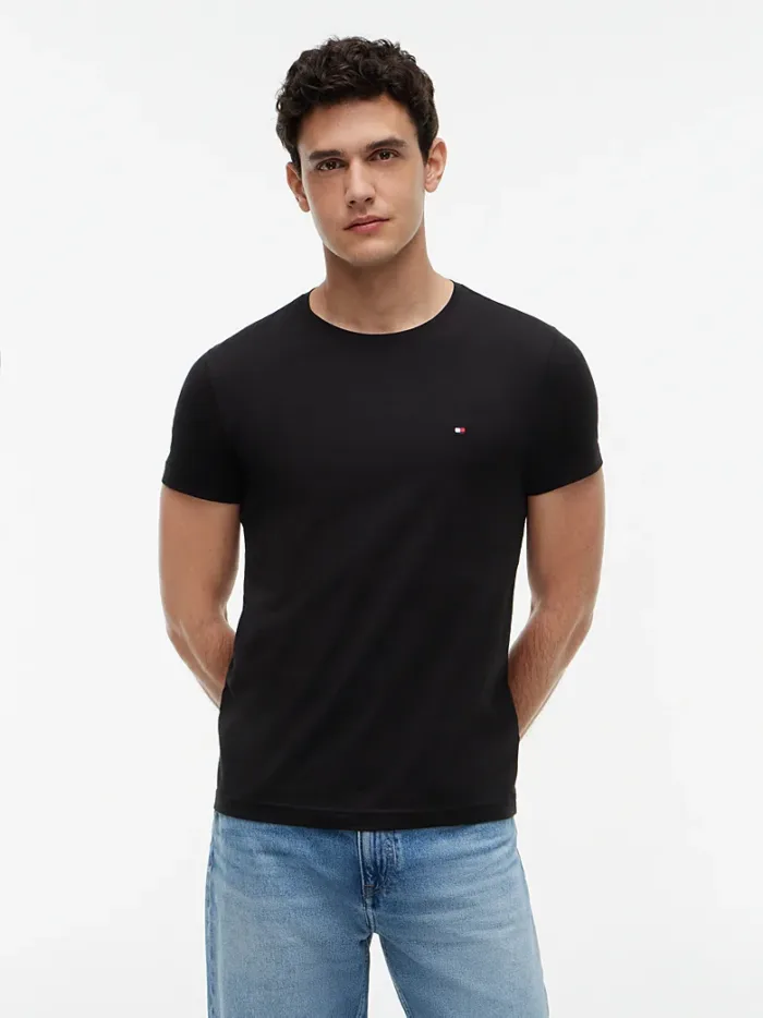 T-shirt Uomo Tommy Hilfiger Slim fit Nero in Cotone con Bandierina cod MW0MW27539 BDS, foto 2 di 3