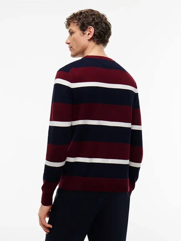 Maglione Girocollo Uomo In Cotone e Cashmere Tommy Hilfiger Righe Bordeaux, Blu, Bianca art. MW0MW28046 0A7, foto 3 di 3