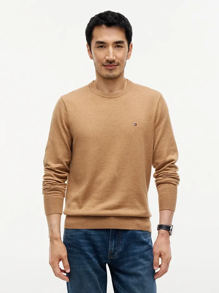 Maglione Girocollo Uomo In Cotone e Cashmere Tommy Hilfiger Cammello art. MW0MW28046 A1L, foto 2 di 3