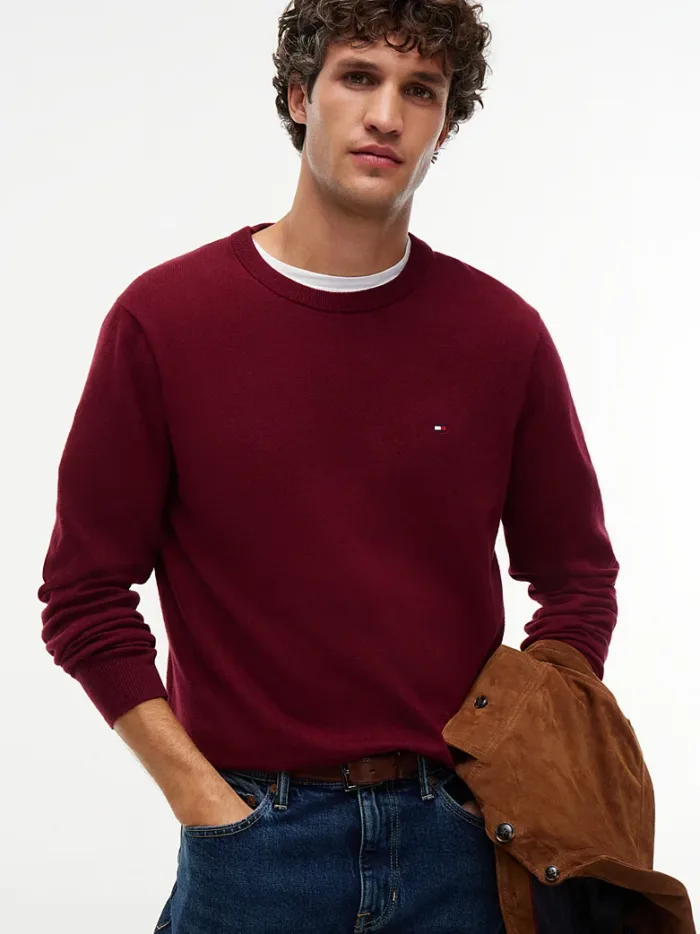 Maglione Girocollo Uomo In Cotone e Cashmere Tommy Hilfiger Bordeaux art. MW0MW28046 VLP, foto 2 di 3