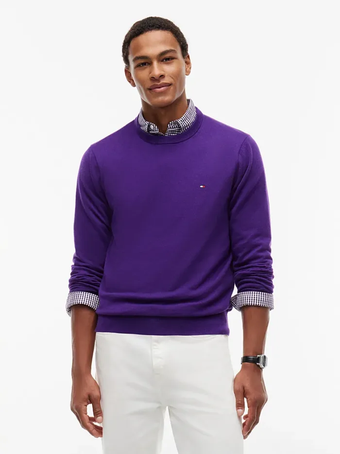 Maglione Girocollo Uomo In Cotone e Cashmere Tommy Hilfiger Viola art. MW0MW28046 VOH, foto 2 di 3