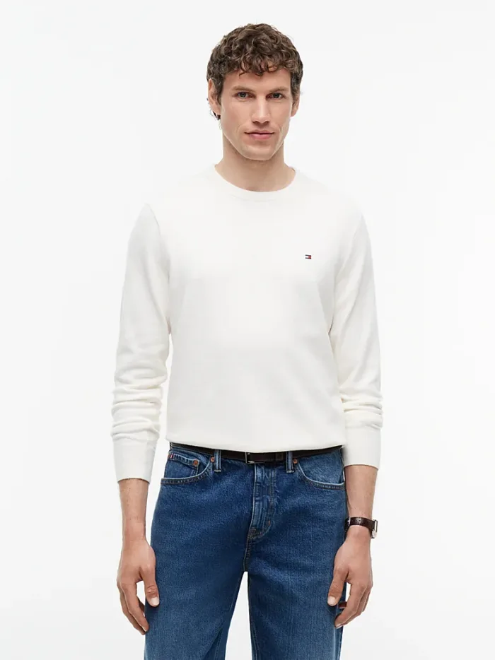 Maglione Girocollo Uomo In Cotone e Cashmere Tommy Hilfiger Avorio art. MW0MW28046 Z00, foto 2 di 3