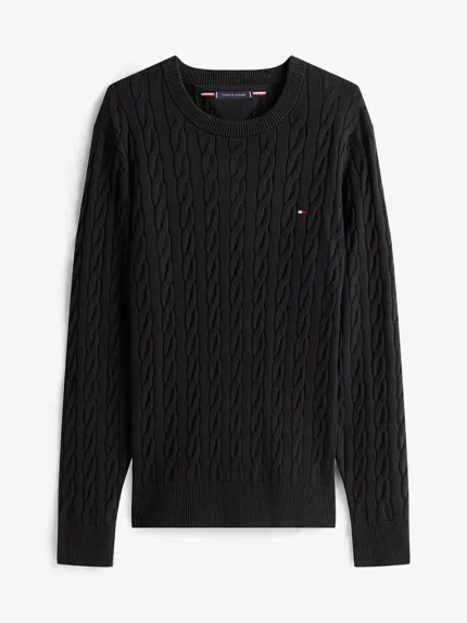 Maglione in Cotone Girocollo Uomo con Trecce Tommy Hilfiger Nero art. MW0MW33132 BDS