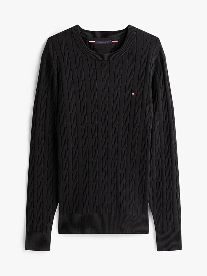 Maglione in Cotone Girocollo Uomo con Trecce Tommy Hilfiger Nero art. MW0MW33132 BDS, foto 1 di 3
