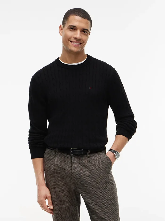 Maglione in Cotone Girocollo Uomo con Trecce Tommy Hilfiger Nero art. MW0MW33132 BDS, foto 2 di 3