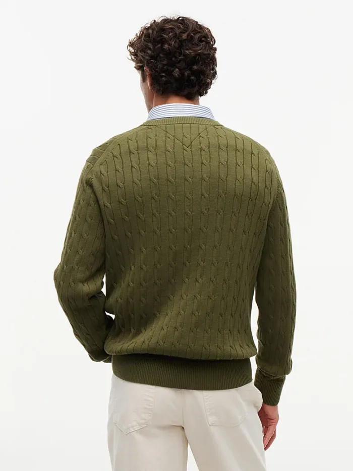 Maglione in Cotone Girocollo Uomo con Trecce Tommy Hilfiger Verde art. MW0MW33132 MT1, foto 3 di 3
