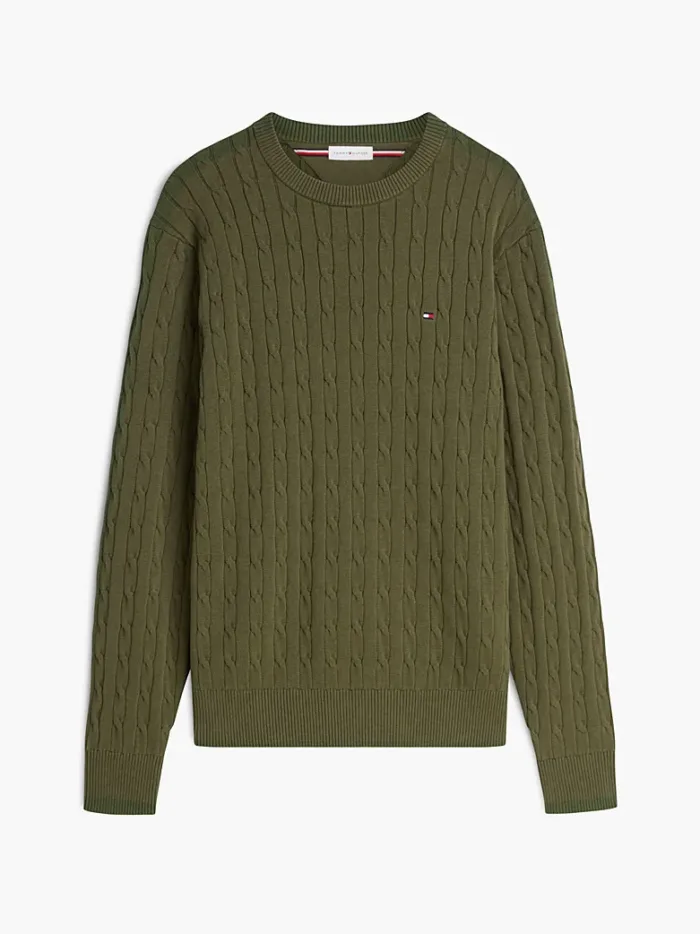 Maglione in Cotone Girocollo Uomo con Trecce Tommy Hilfiger Verde art. MW0MW33132 MT1, foto 1 di 3
