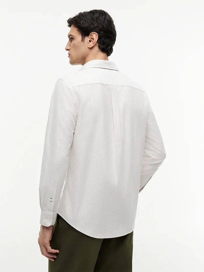 Camicia Uomo Tommy Hilfiger Oxford Regular Fit in Cotone a Righe Beige Fondo Bianco cod MW0MW36238 0AA, foto 3 di 3
