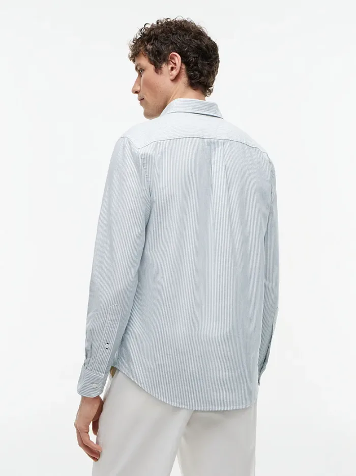 Camicia Uomo Tommy Hilfiger Oxford Regular Fit in Cotone a Righe Verdi Fondo Bianco cod MW0MW36238 0CD, foto 3 di 3
