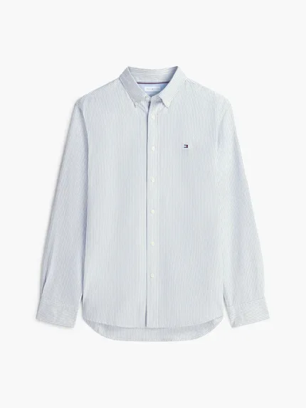Camicia Uomo Tommy Hilfiger Oxford Regular Fit in Cotone a Righe Verdi Fondo Bianco cod MW0MW36238 0CD