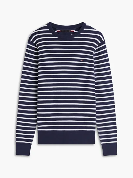 Maglioncino Girocollo in Cotone Uomo Tommy Hilfiger Avorio con Righe Blu art. MW0MW39999 0K4