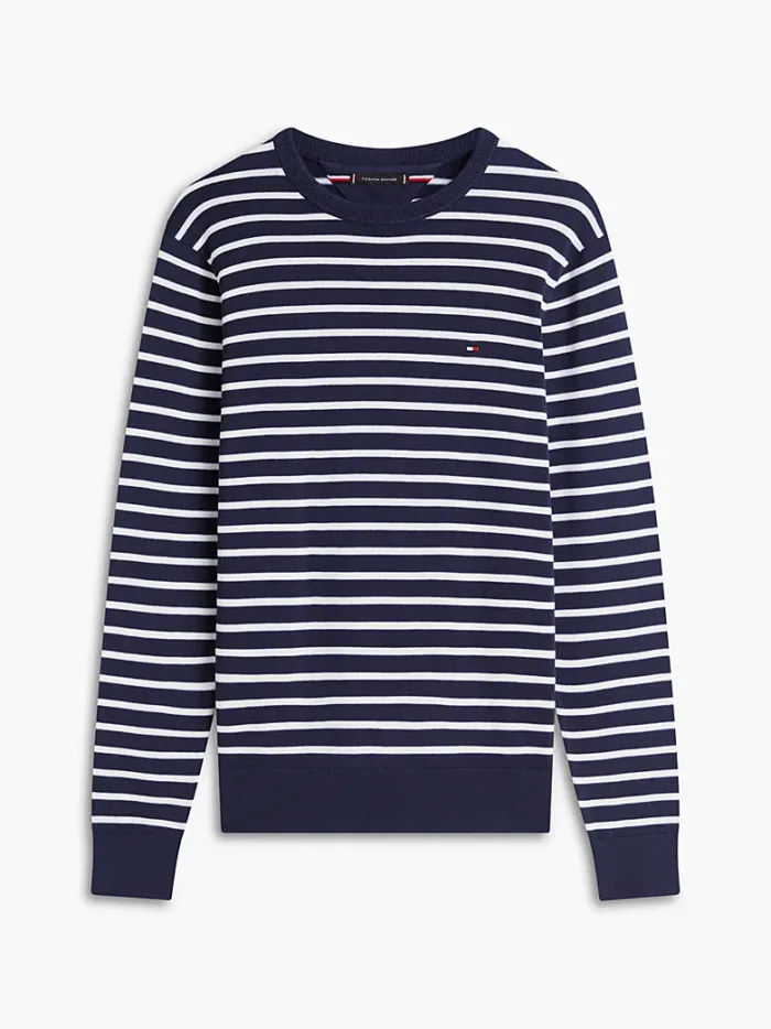 Maglioncino Girocollo in Cotone Uomo Tommy Hilfiger Avorio con Righe Blu art. MW0MW39999 0K4, foto 1 di 1