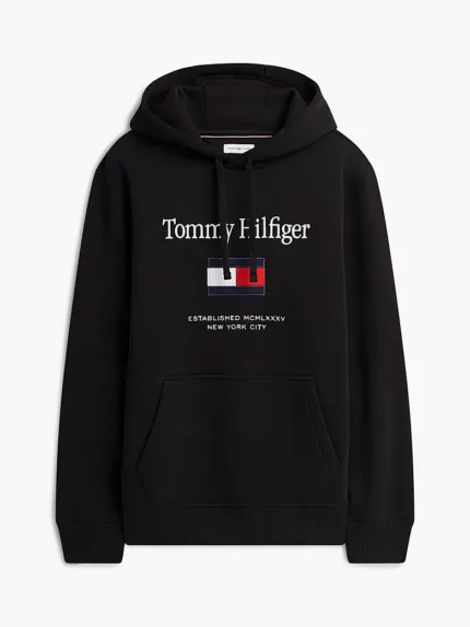 Felpa Nera con Cappuccio e Logo Ricamato Tommy Hilfiger art. MW0MW42735 BDS