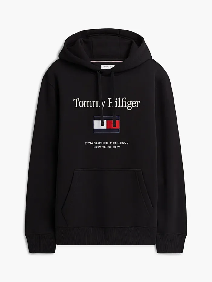 Felpa Nera con Cappuccio e Logo Ricamato Tommy Hilfiger art. MW0MW42735 BDS, foto 1 di 3