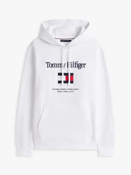 Felpa Bianca con Cappuccio e Logo Ricamato Tommy Hilfiger art. MW0MW42735 YBR