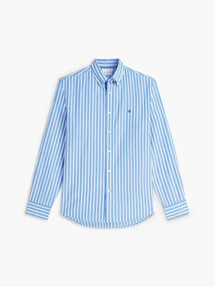 Camicia In Cotone Regular Fit Uomo Tommy Hilfiger Bacchettato Azzurro e Bianco art. MW0MW43315 0A4