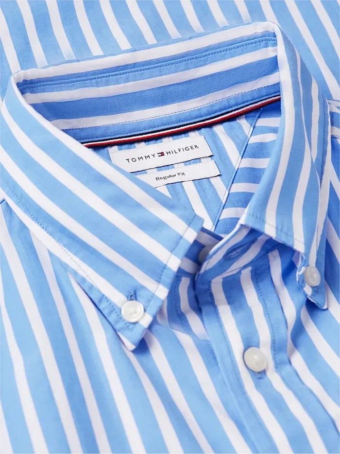 Camicia In Cotone Regular Fit Uomo Tommy Hilfiger Bacchettato Azzurro e Bianco art. MW0MW43315 0A4, foto 2 di 2