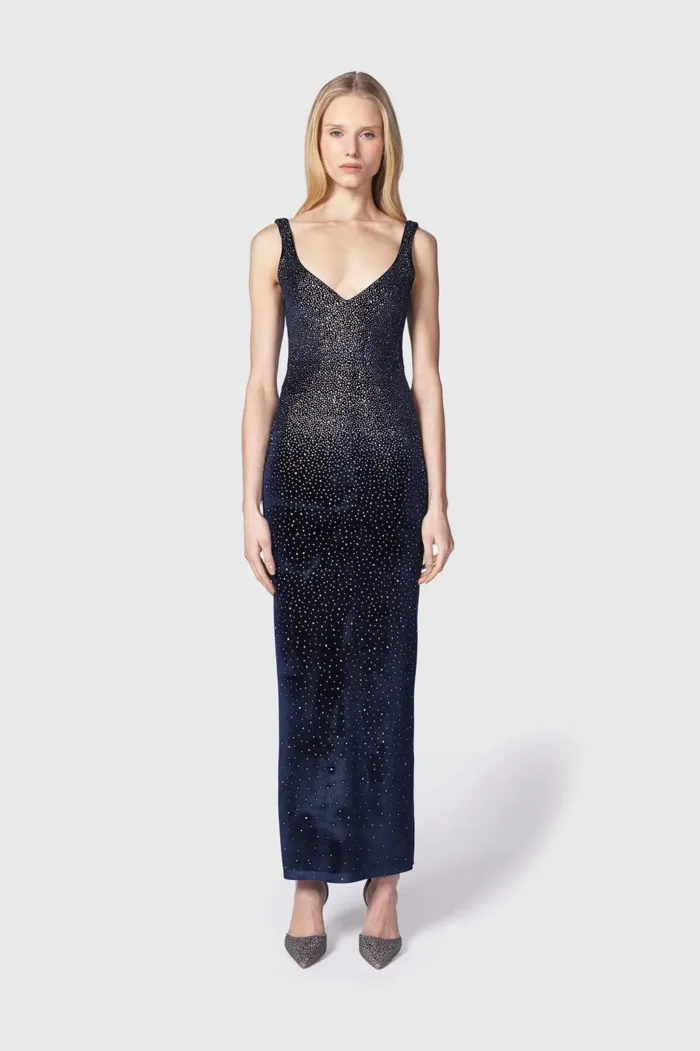 Abito Lungo Norei Blu Argento Strass Twentyfourhaitch art. Norei Blu Argento, foto 1 di 3
