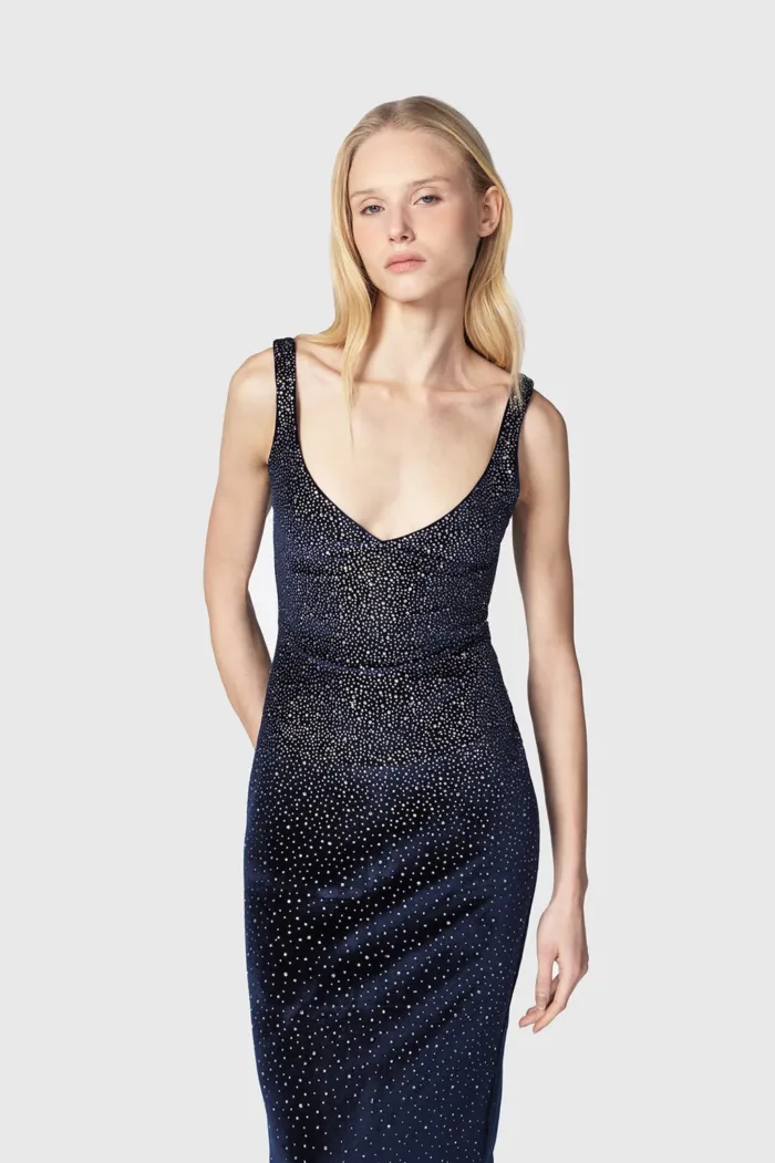 Abito Lungo Norei Blu Argento Strass Twentyfourhaitch art. Norei Blu Argento, foto 3 di 3