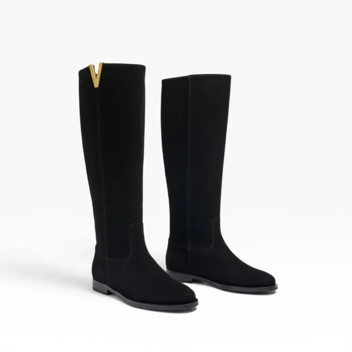 Stivali Via Roma 15 con Zeppa Interna H 5 cm in Camoscio Nero V Dorata art. 2568 Velour Nero, foto 2 di 3