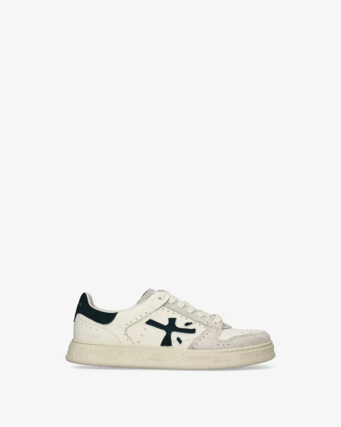 Sneakers Premiata Uomo in Pelle Avorio e Dettagli in Camoscio Verde art. Quinn 8650, foto 1 di 5