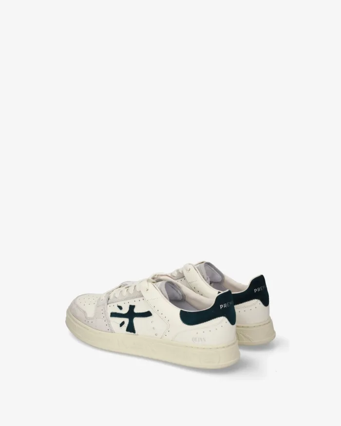 Sneakers Premiata Uomo in Pelle Avorio e Dettagli in Camoscio Verde art. Quinn 8650, foto 4 di 5