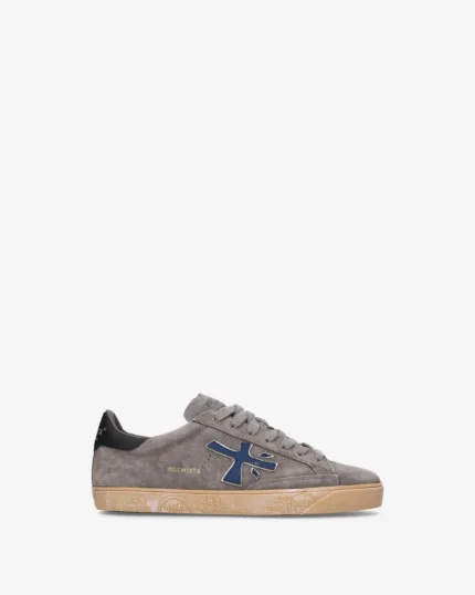 Sneakers Premiata Uomo Tomaia in Camoscio Grigio e Suola Color Cuoio art. Steven 8475