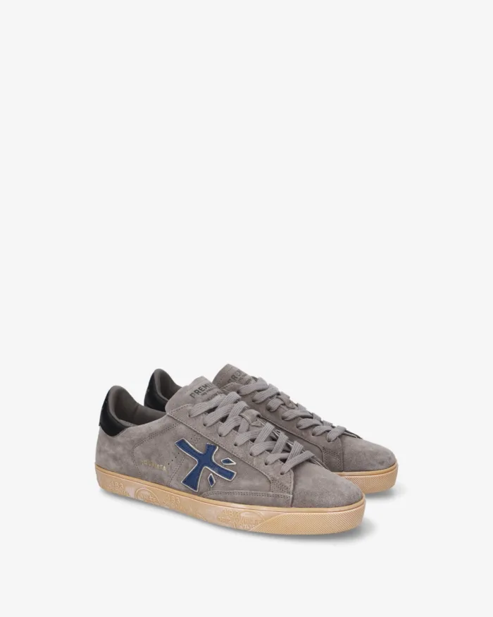 Sneakers Premiata Uomo Tomaia in Camoscio Grigio e Suola Color Cuoio art. Steven 8475, foto 2 di 5