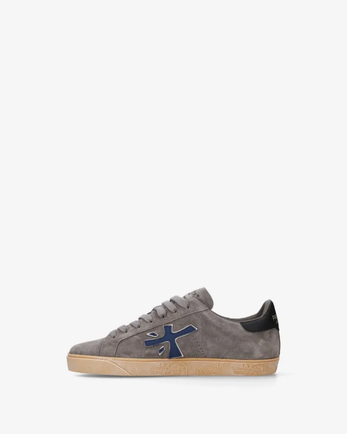 Sneakers Premiata Uomo Tomaia in Camoscio Grigio e Suola Color Cuoio art. Steven 8475, foto 3 di 5