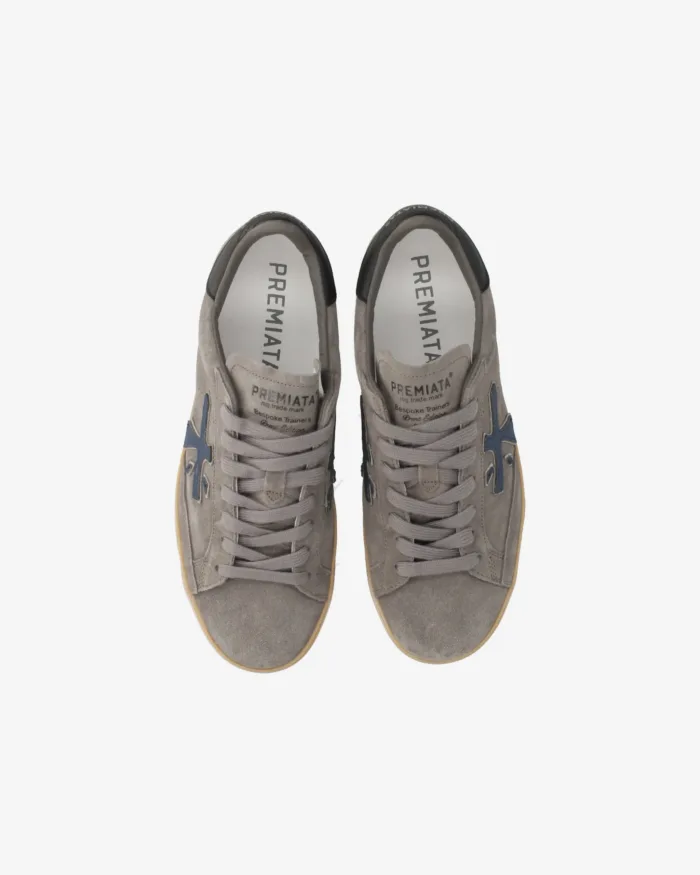Sneakers Premiata Uomo Tomaia in Camoscio Grigio e Suola Color Cuoio art. Steven 8475, foto 4 di 5