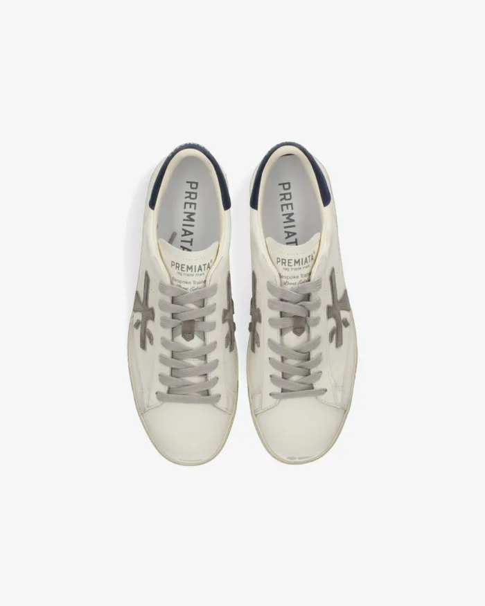 Sneakers Premiata Uomo in Pelle Bianca e Dettagli Blu art. Steven 8479, foto 5 di 5