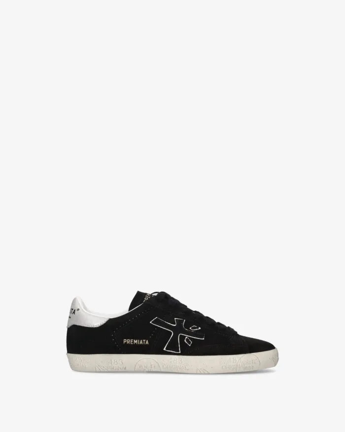 Sneakers Premiata Donna in Camoscio Nero con Dettagli Bianchi art. Stevend 8487, foto 1 di 5