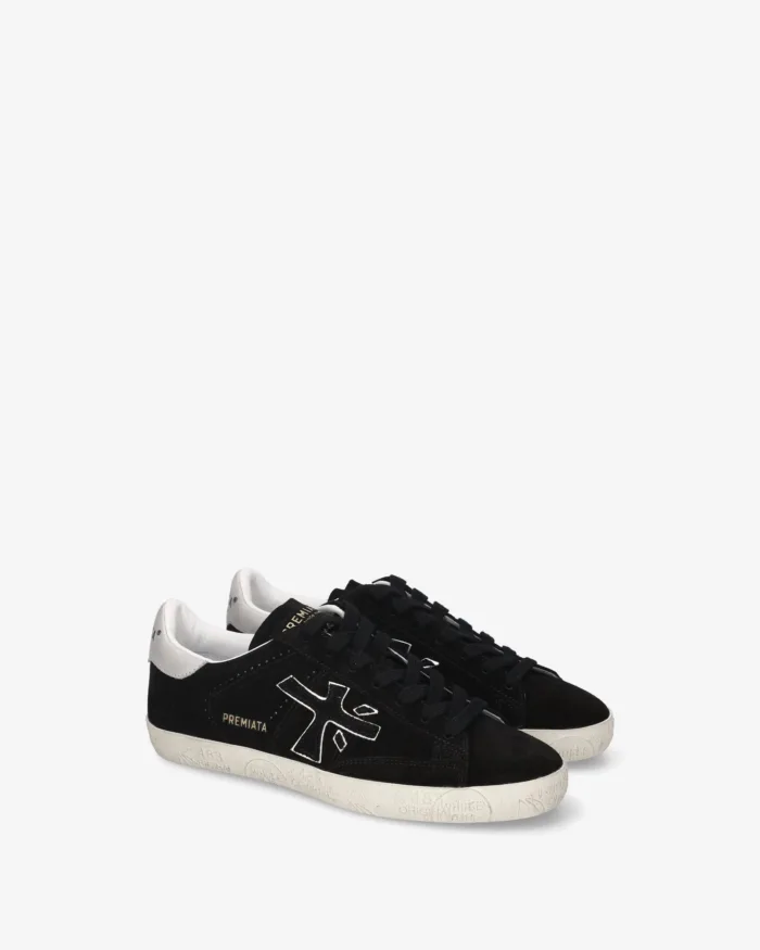 Sneakers Premiata Donna in Camoscio Nero con Dettagli Bianchi art. Stevend 8487, foto 2 di 5