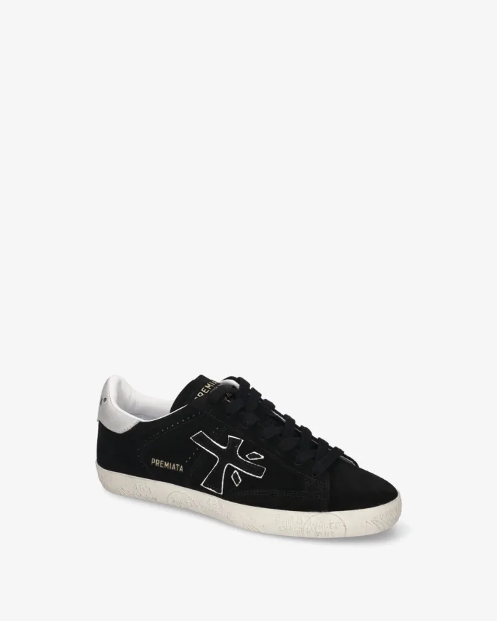 Sneakers Premiata Donna in Camoscio Nero con Dettagli Bianchi art. Stevend 8487, foto 4 di 5