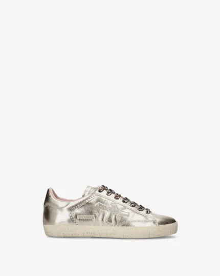 Sneakers Premiata Donna in Pelle Platino e Lacci Maculati art. Stevend 8491
