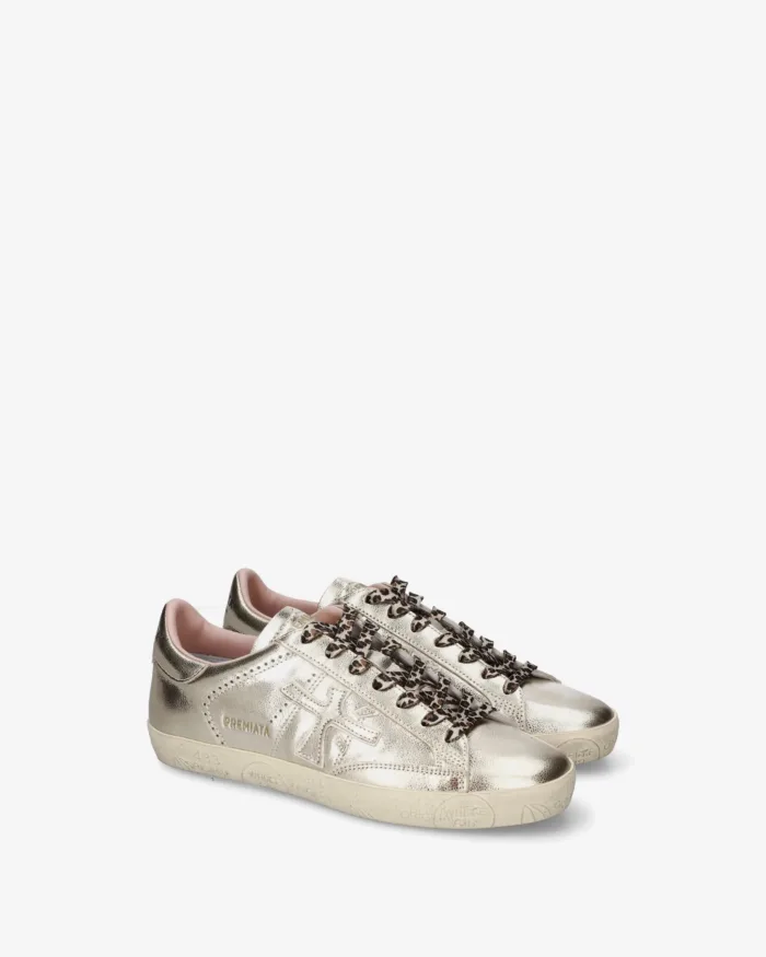 Sneakers Premiata Donna in Pelle Platino e Lacci Maculati art. Stevend 8491, foto 2 di 5