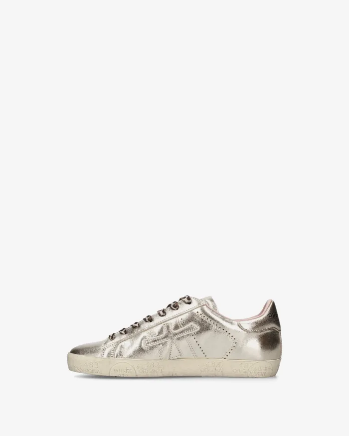 Sneakers Premiata Donna in Pelle Platino e Lacci Maculati art. Stevend 8491, foto 3 di 5