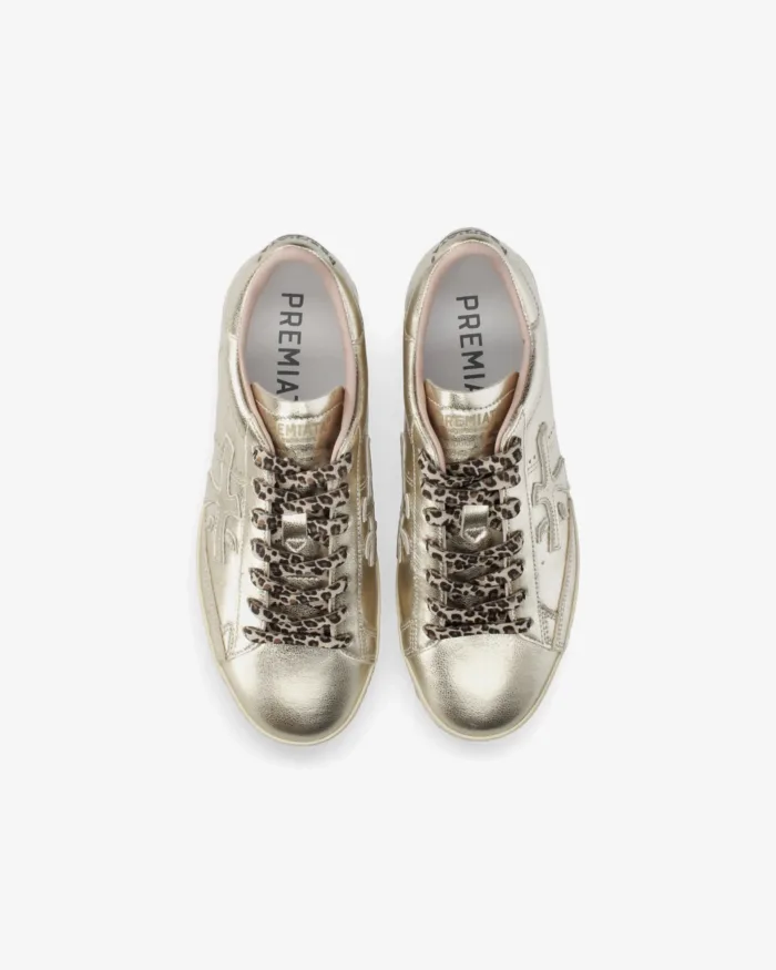 Sneakers Premiata Donna in Pelle Platino e Lacci Maculati art. Stevend 8491, foto 5 di 5