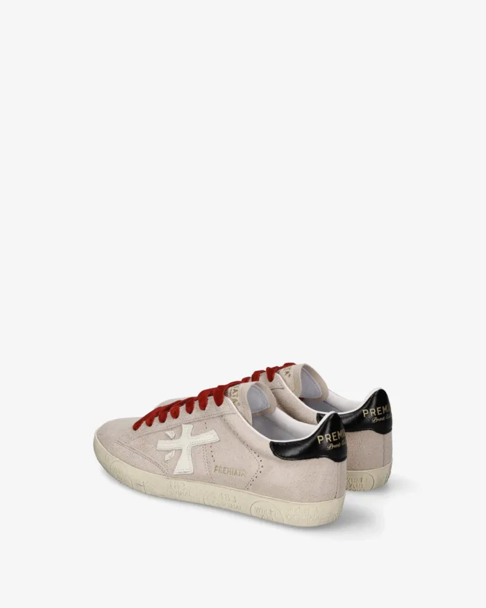 Sneakers Premiata Donna in Pelle Beige con Dettagli Neri e Rossi art. Stevend 8492, foto 4 di 4