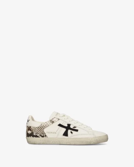 Sneakers Premiata Donna in Pelle Avorio con Dettagli Pitonati art. Stevend 8497