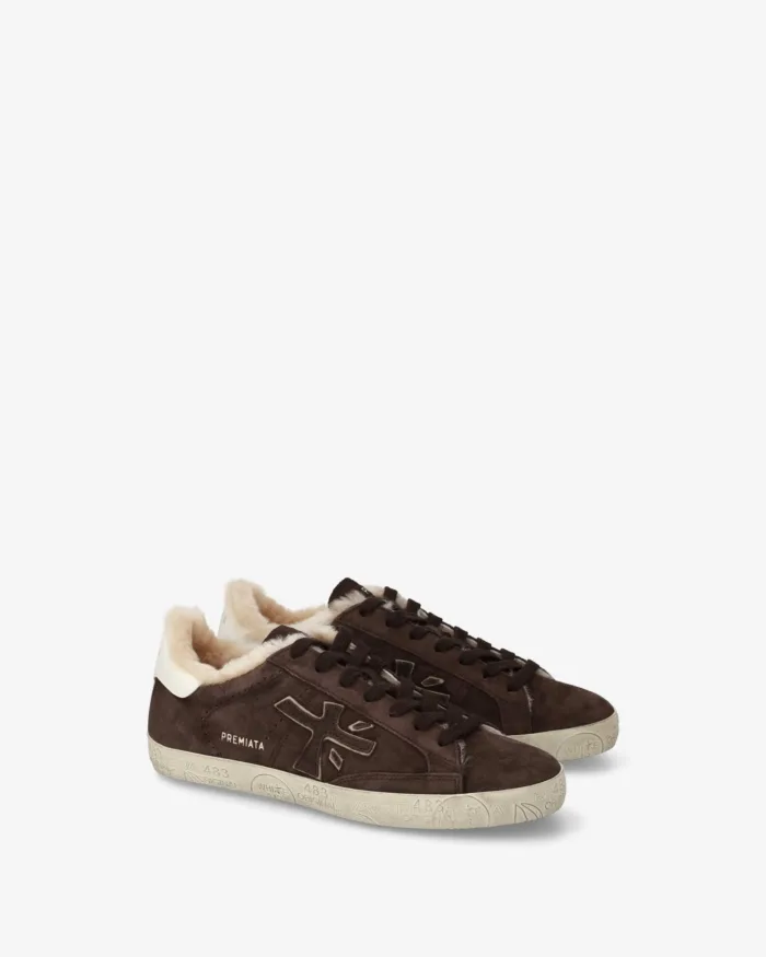 Sneakers Premiata Donna in Camoscio Testa di Moro e Lanetta Interna art. Stevend 7897M, foto 2 di 5