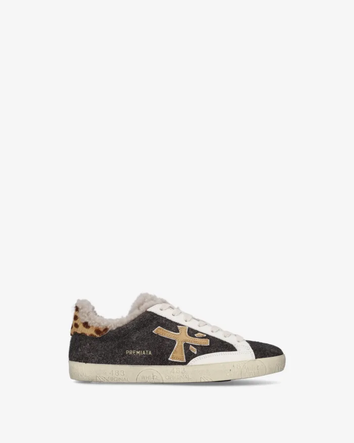 Sneakers Premiata Donna in Jeans Scuro e Pellicciotto Interno art. Stevend 8495M, foto 1 di 5