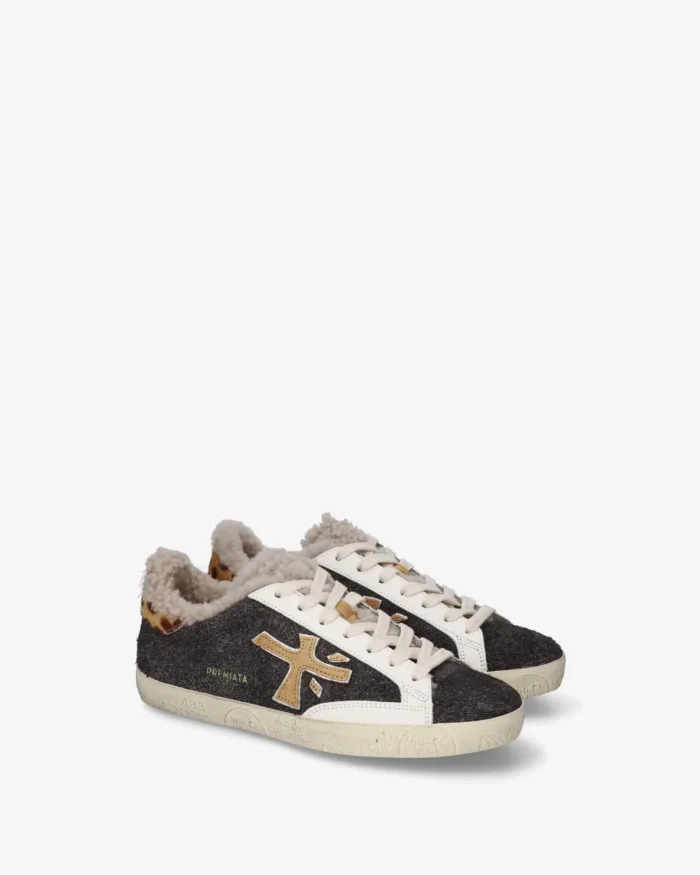 Sneakers Premiata Donna in Jeans Scuro e Pellicciotto Interno art. Stevend 8495M, foto 2 di 5
