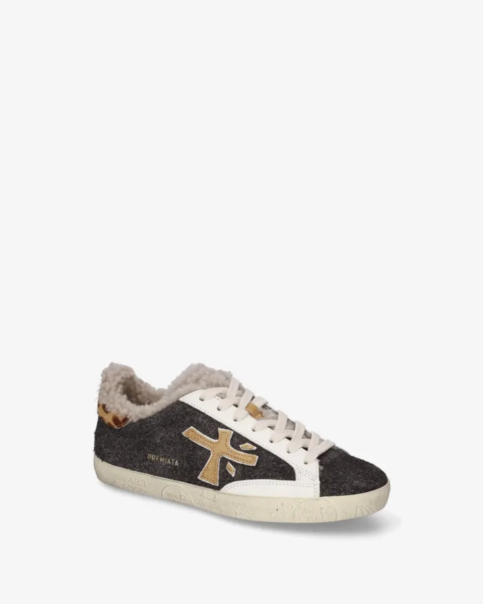 Sneakers Premiata Donna in Jeans Scuro e Pellicciotto Interno art. Stevend 8495M, foto 4 di 5