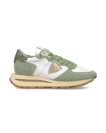 Sneakers Donna Philippe Model Tropez Haute in Camoscio Verde Salvia Spoiler Glitter art. TKLD WG01