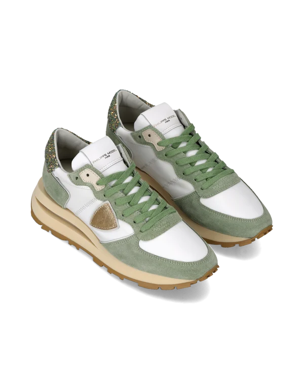 Sneakers Donna Philippe Model Tropez Haute in Camoscio Verde Salvia Spoiler Glitter art. TKLD WG01, foto 2 di 6