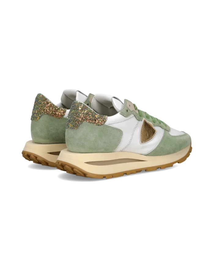 Sneakers Donna Philippe Model Tropez Haute in Camoscio Verde Salvia Spoiler Glitter art. TKLD WG01, foto 3 di 6